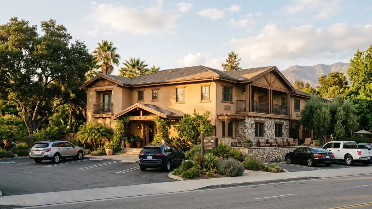 Hotels and accommodation options near mapped restrooms in Upland, California