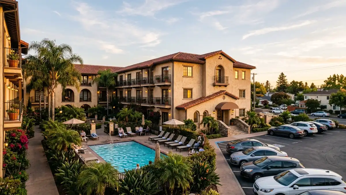 Hotels and accommodation options near mapped restrooms in Vallejo, California