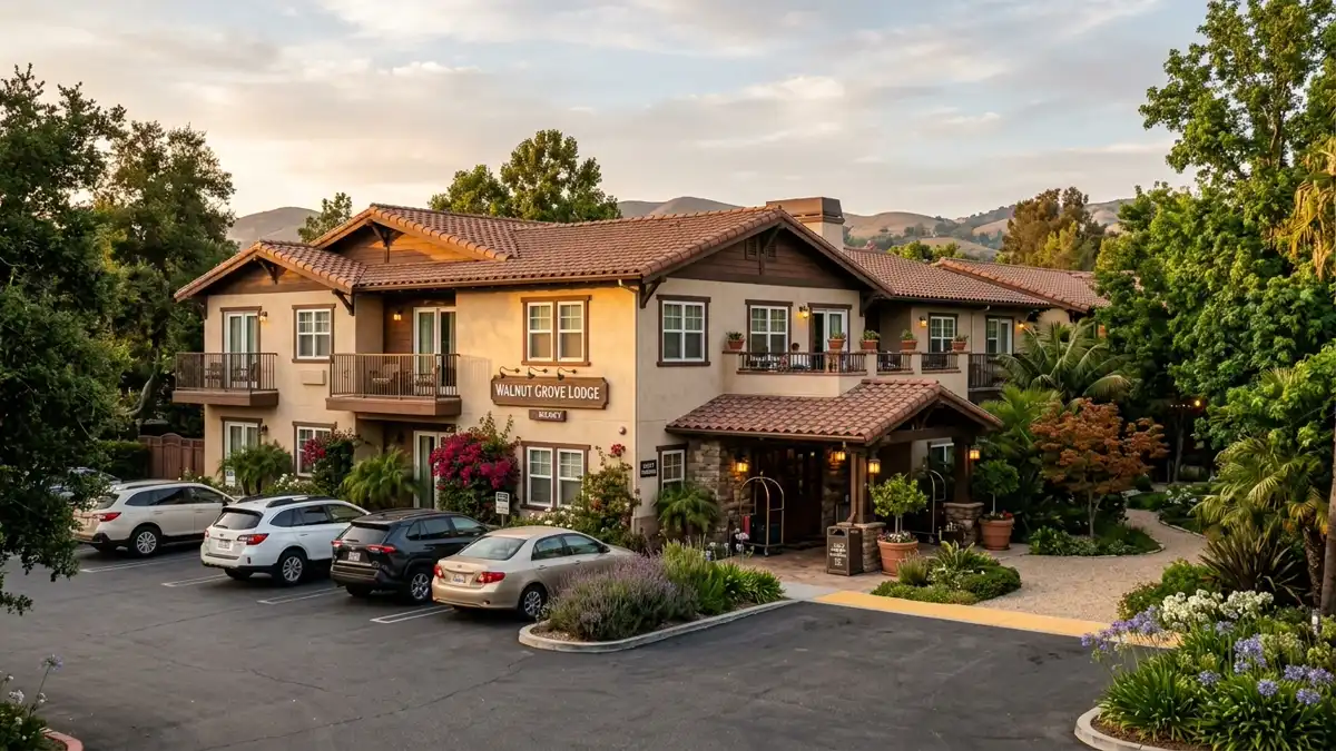 Hotels and accommodation options near mapped restrooms in Walnut, California