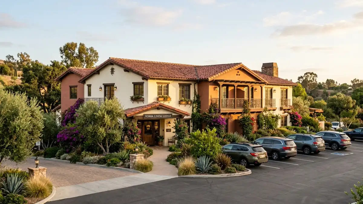 Hotels and accommodation options near mapped restrooms in Yorba Linda, California