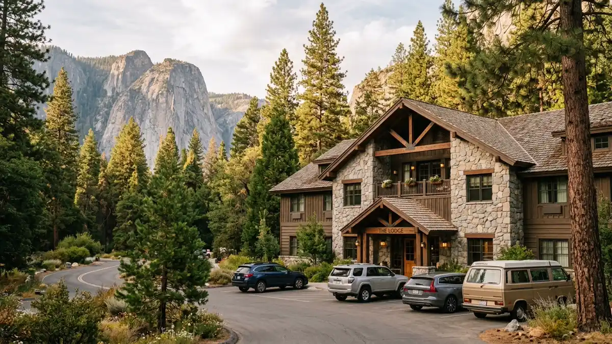 Hotels and accommodation options near mapped restrooms in Yosemite Village, California