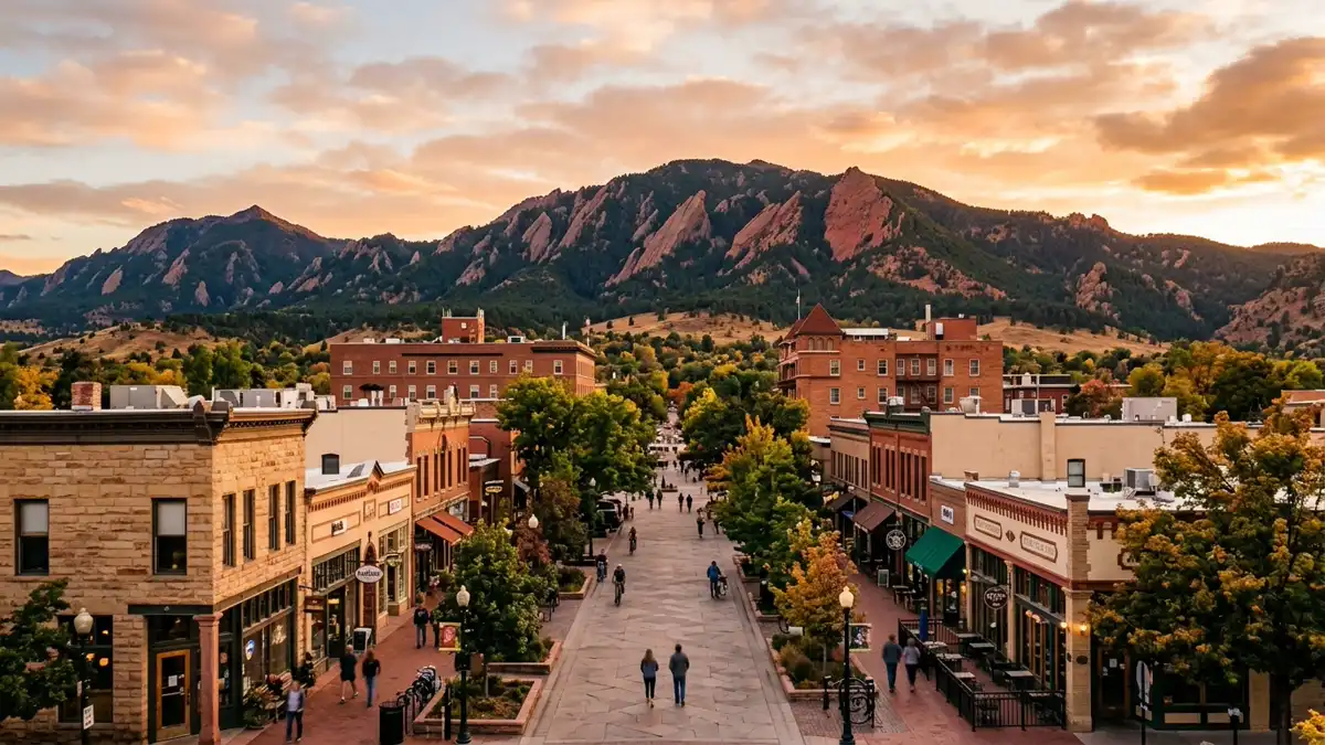 Public restroom locations mapped in Boulder, Colorado — 87 facilities across zip codes 80301, 80302, 80303