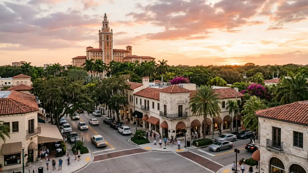 Public restroom locations mapped in Coral Gables, Florida — 22 facilities across zip codes 33124, 33134, 33143