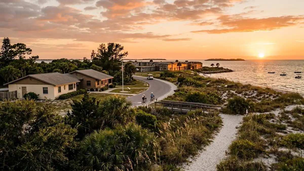 Public restroom locations mapped in Fort De Soto, Florida — 126 facilities across the city