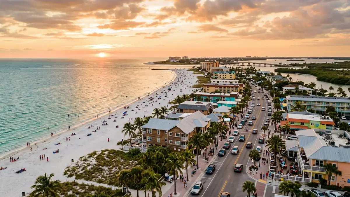 Public restroom locations mapped in Fort Myers Beach, Florida — 14 facilities across zip codes 33931