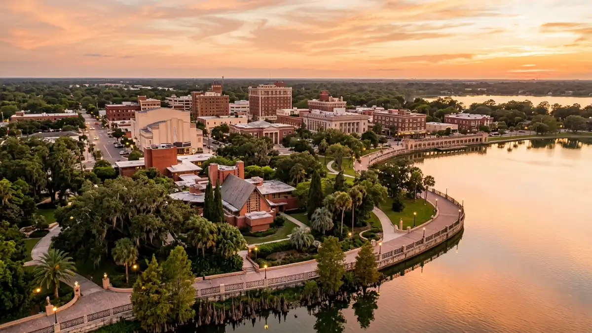 Public restroom locations mapped in Lakeland, Florida — 15 facilities across zip codes 33803, 33805, 33815