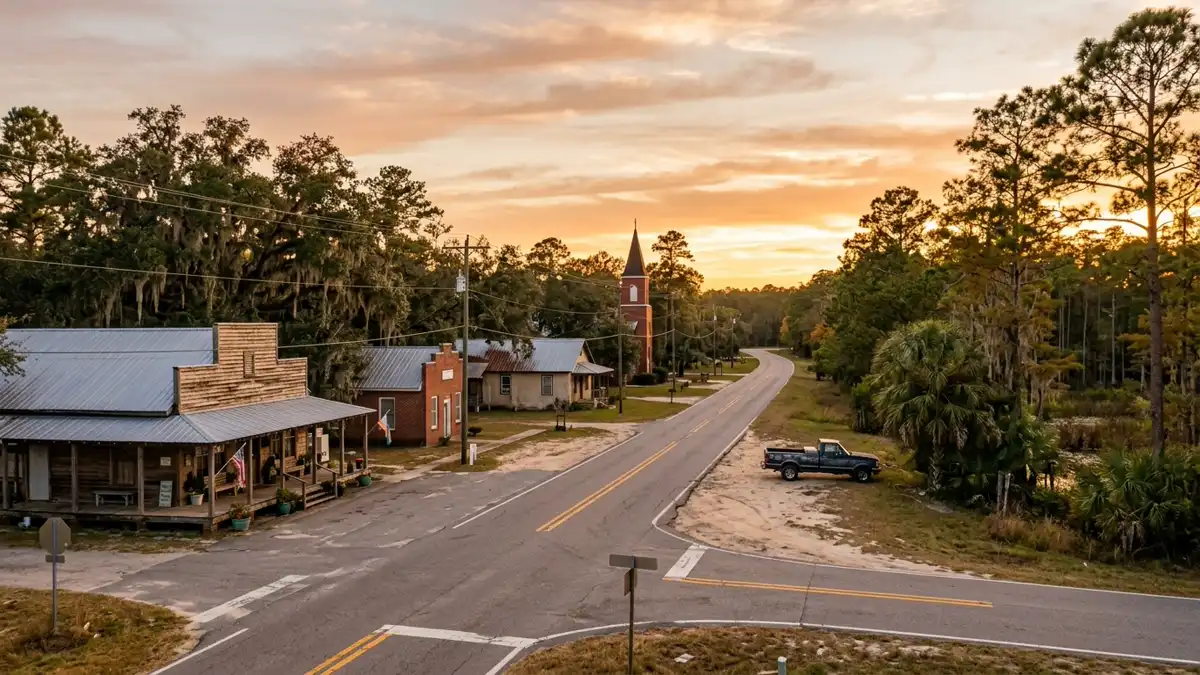 Public restroom locations mapped in Liberty County, Florida — 17 facilities across the city