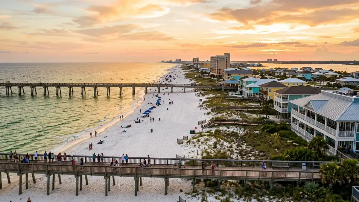 Public restroom locations mapped in Pensacola Beach, Florida — 9 facilities across zip codes 32561