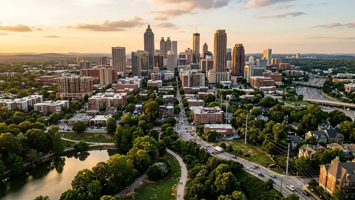 Public restroom locations mapped in Atlanta, Georgia — 79 facilities across zip codes 30303, 30305, 30307