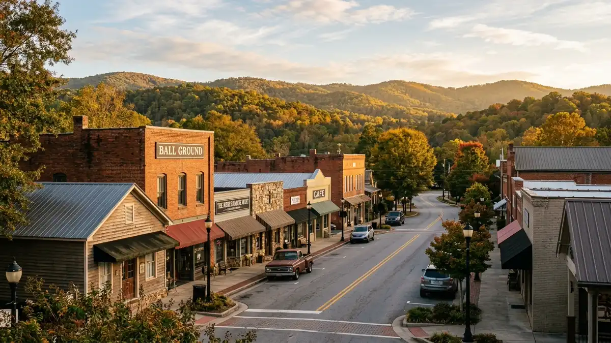 Public restroom locations mapped in Ball Ground, Georgia — 3 facilities across zip codes 30107