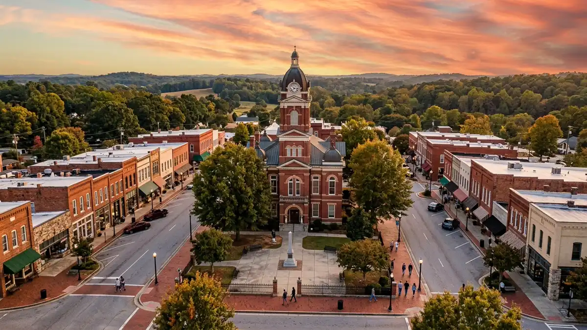 Public restroom locations mapped in Coweta County, Georgia — 16 facilities across zip codes 30265