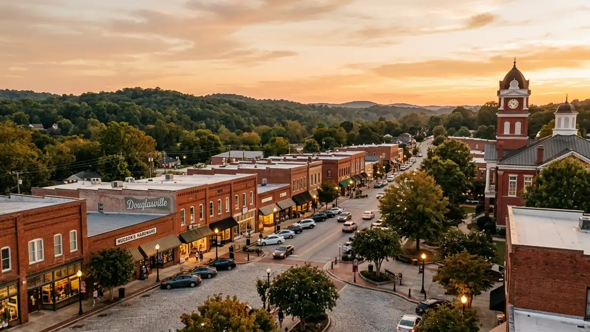 Public restroom locations mapped in Douglasville, Georgia — 8 facilities across zip codes 30134