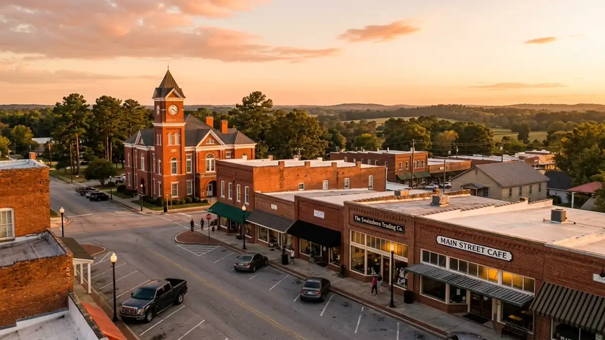 Public restroom locations mapped in Emanuel County, Georgia — 17 facilities across zip codes 30471