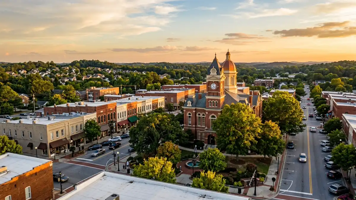 Public restroom locations mapped in Lawrenceville, Georgia — 34 facilities across zip codes 30044, 30045, 30046