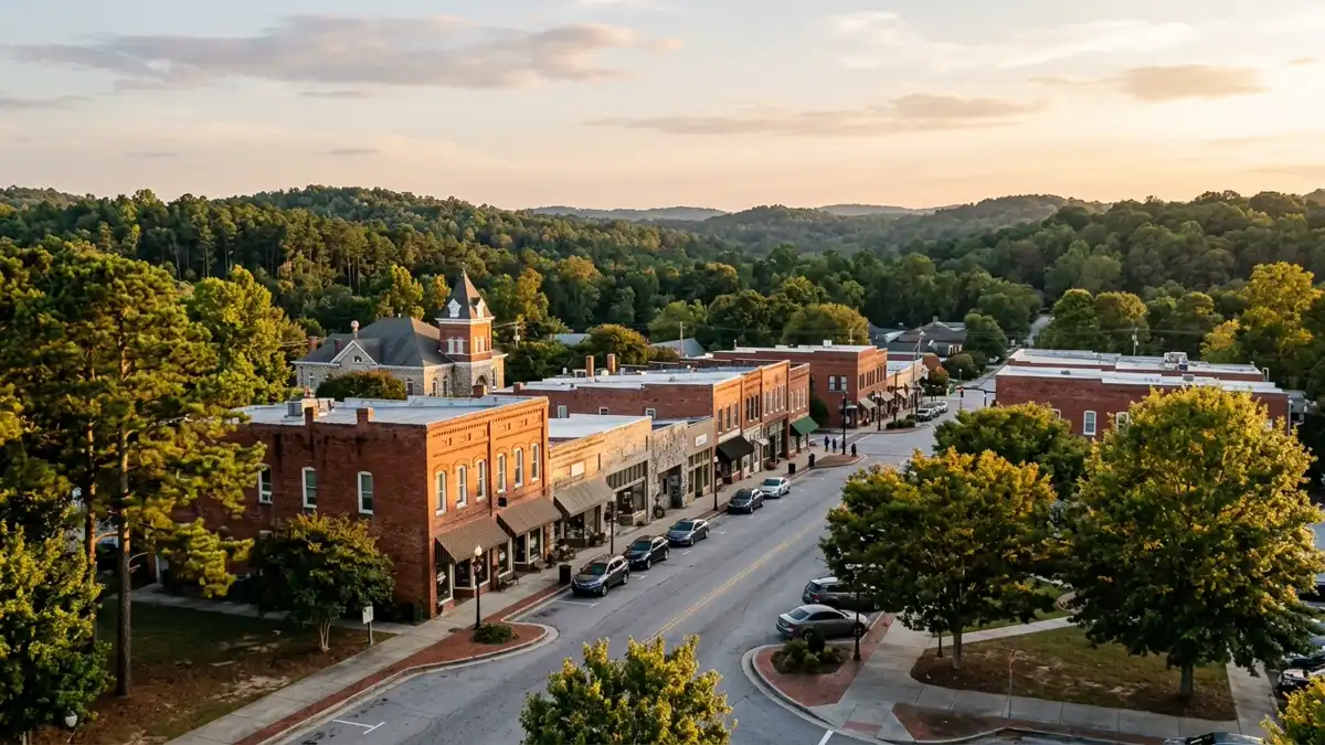 Public restroom locations mapped in Rockdale County, Georgia — 14 facilities across zip codes 30013, 30038