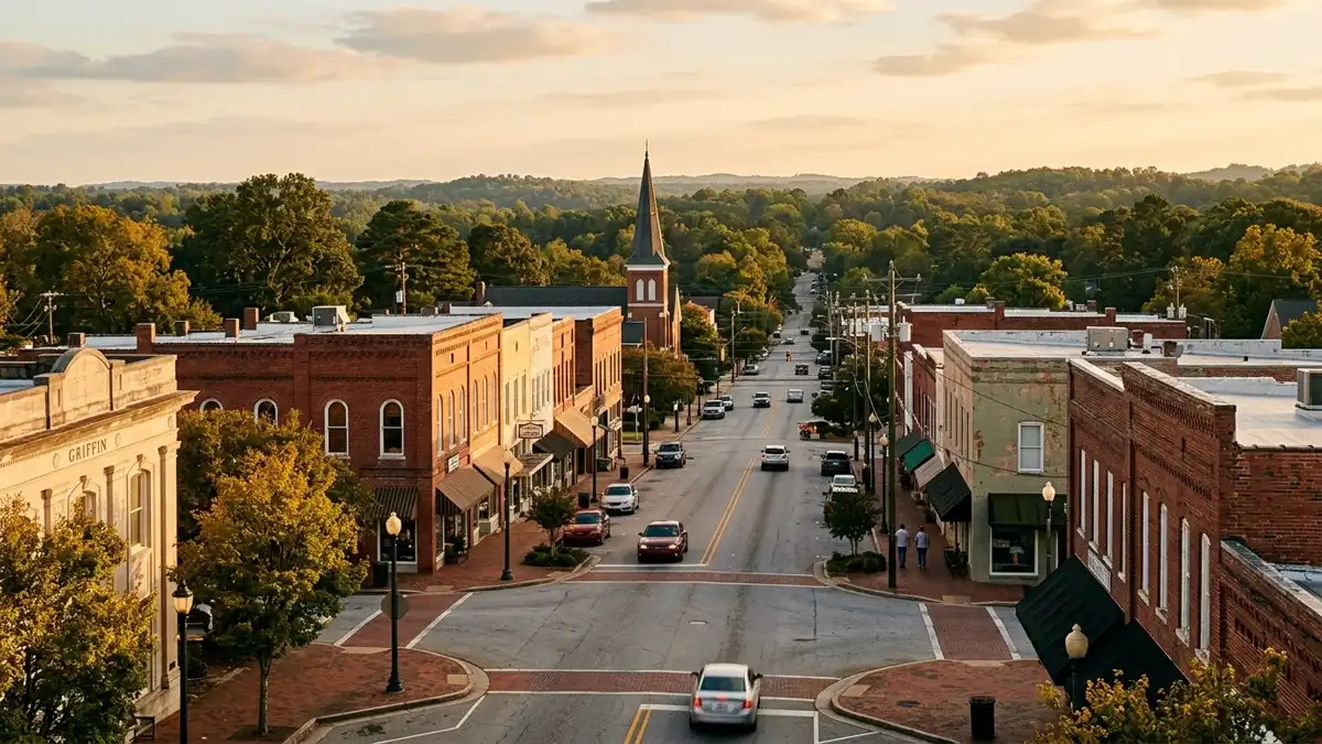 Public restroom locations mapped in Spalding County, Georgia — 11 facilities across zip codes 30223