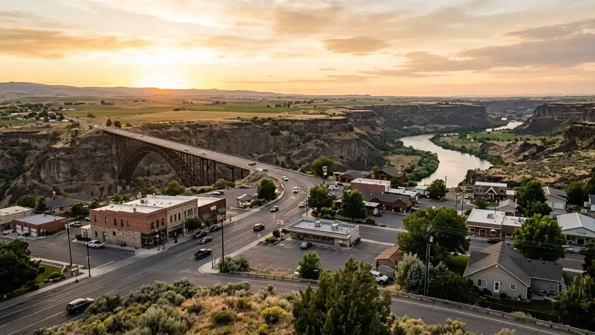 Public restroom locations mapped in Twin Falls County, Idaho — 15 facilities across zip codes 83328