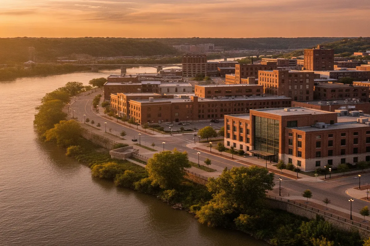 Public restroom locations mapped in Moline, Illinois — 17 facilities across zip codes 61244, 61265, 61299