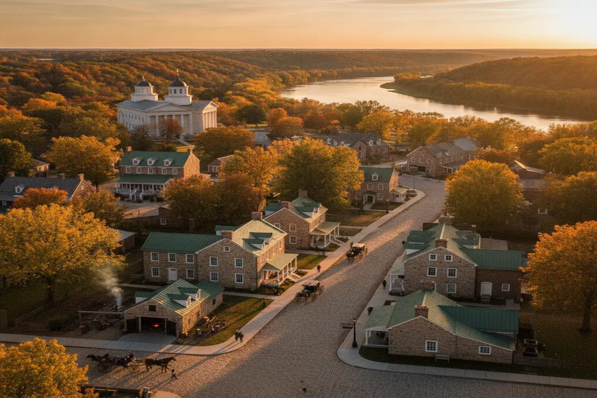Public restroom locations mapped in Nauvoo, Illinois — 5 facilities across zip codes 62354
