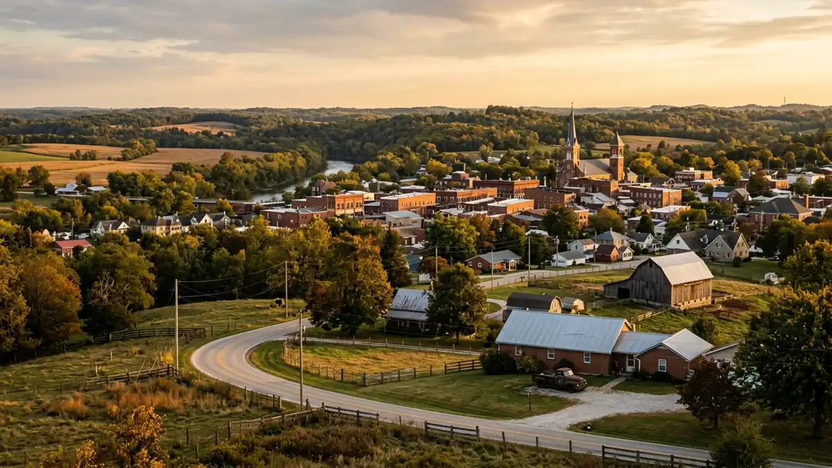 Public restroom locations mapped in Dubois County, Indiana — 7 facilities across zip codes 47521