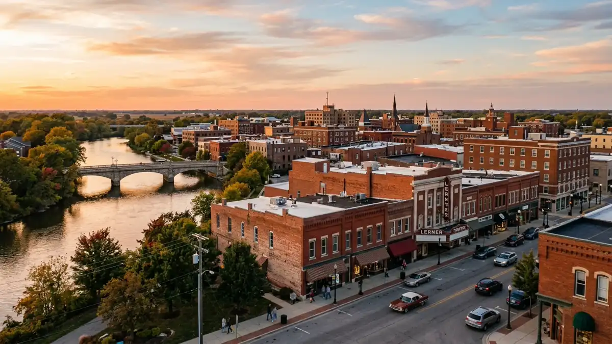 Public restroom locations mapped in Elkhart, Indiana — 10 facilities across zip codes 46514, 46516