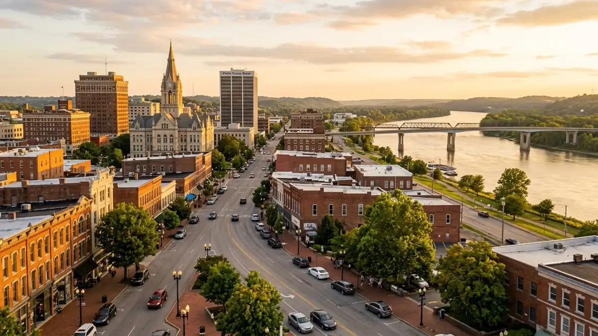 Public restroom locations mapped in Evansville, Indiana — 18 facilities across zip codes 47711, 47712, 47714