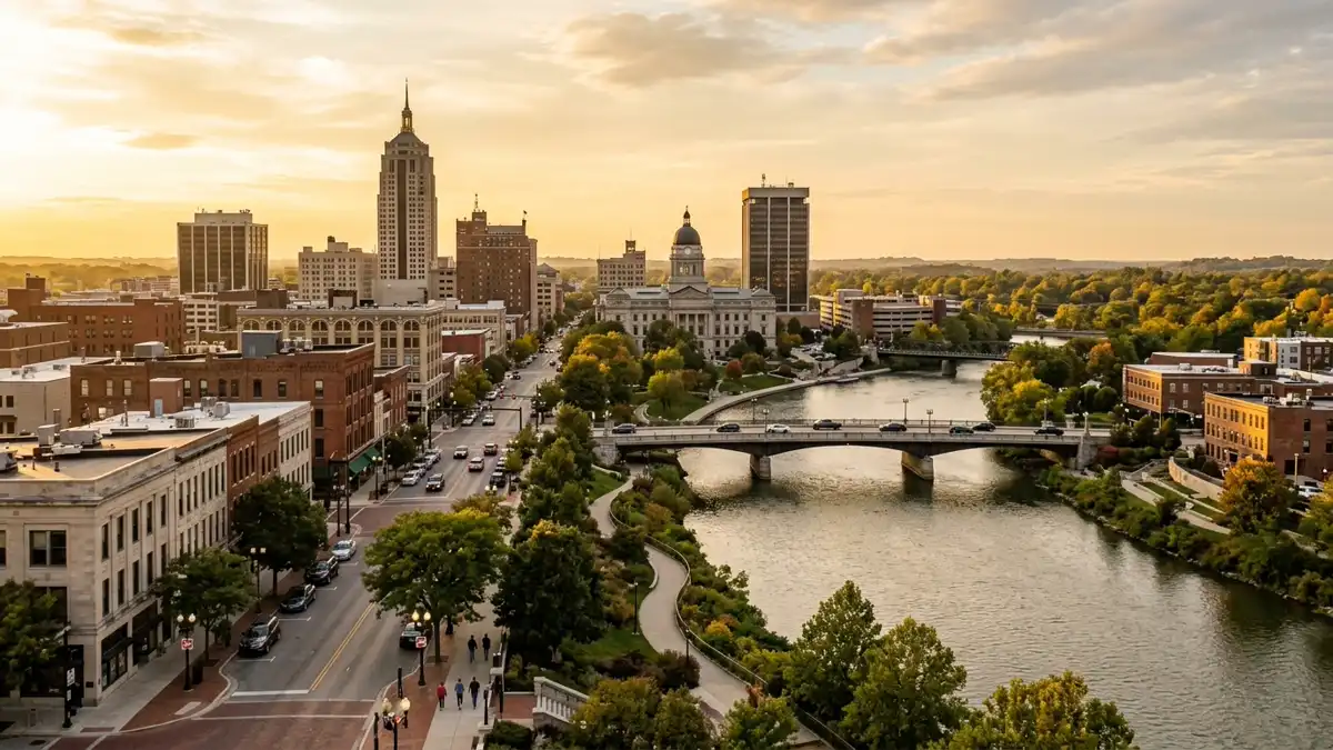 Public restroom locations mapped in Fort Wayne, Indiana — 183 facilities across zip codes 46802, 46803, 46804