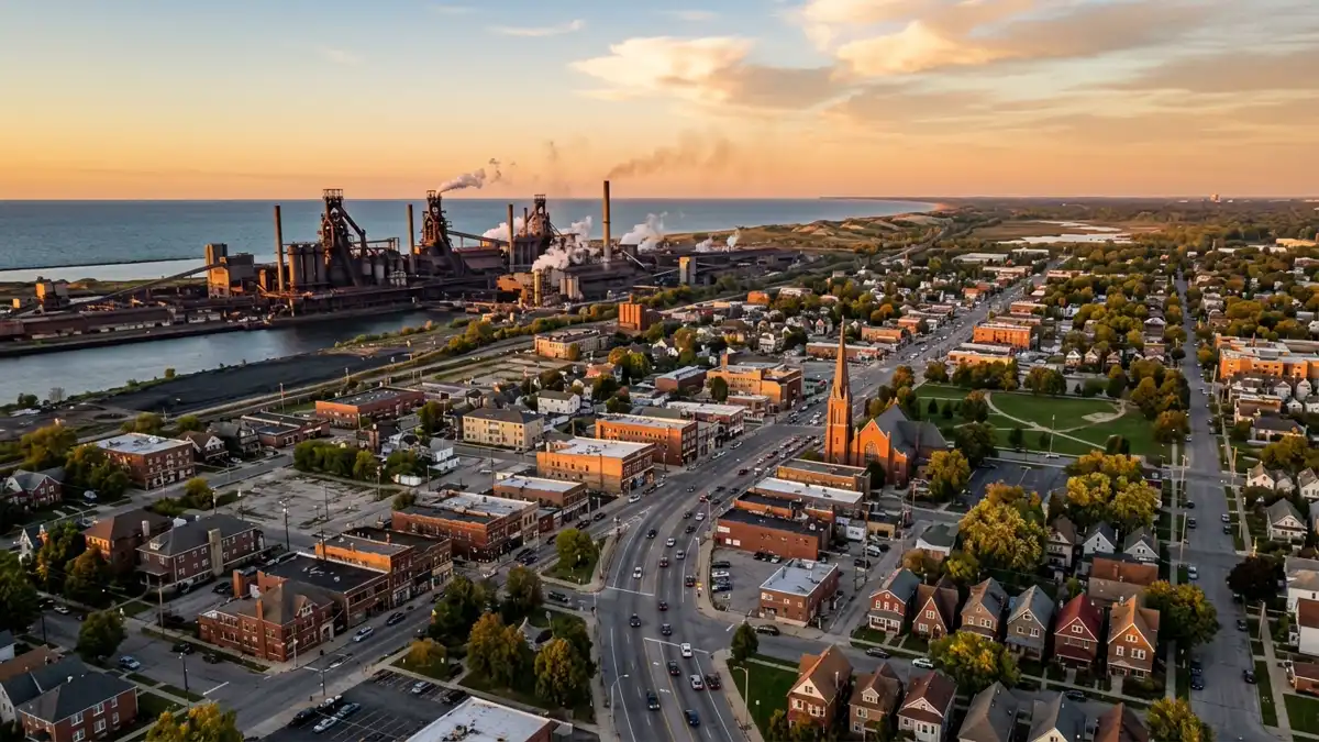 Public restroom locations mapped in Gary, Indiana — 25 facilities across zip codes 46402