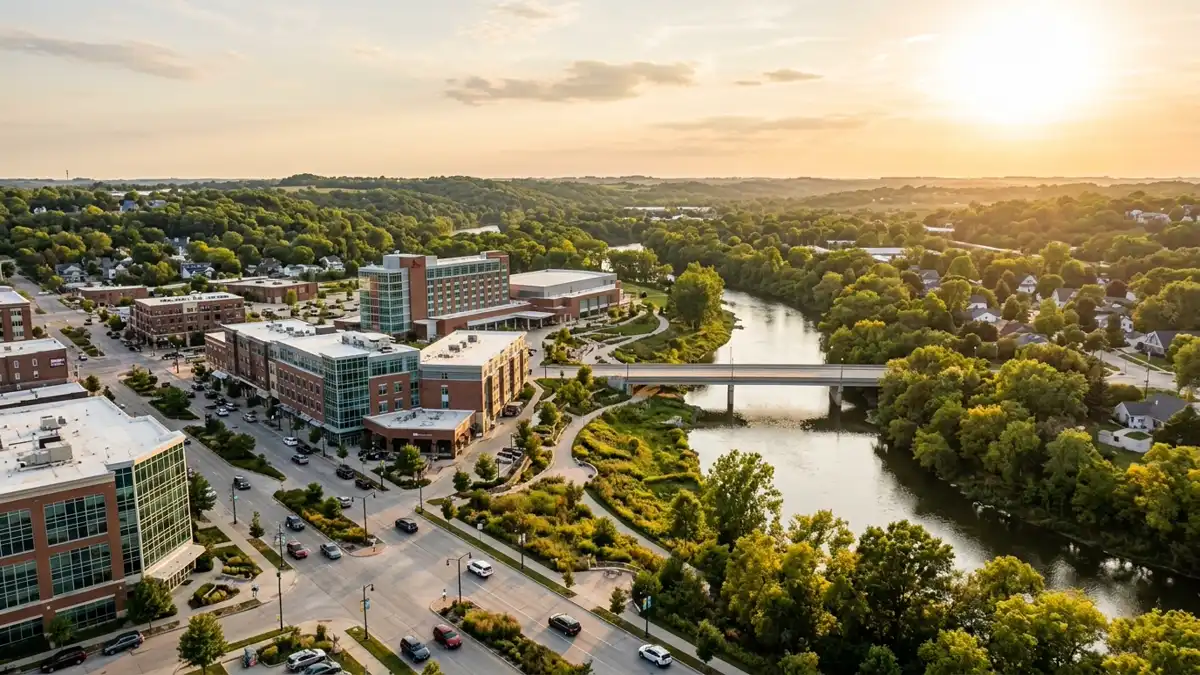 Public restroom locations mapped in Coralville, Iowa — 16 facilities across zip codes 52241, 52242