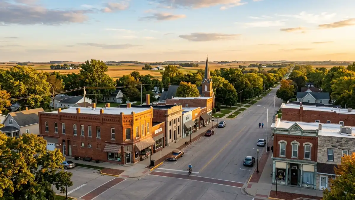 Public restroom locations mapped in Dallas Center, Iowa — 14 facilities across zip codes 50063