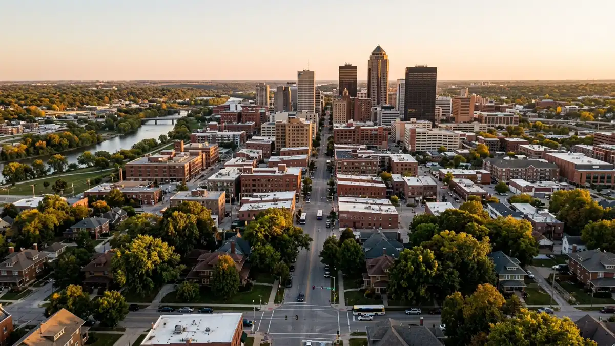 Public restroom locations mapped in Des Moines, Iowa — 239 facilities across zip codes 50304, 50309, 50310
