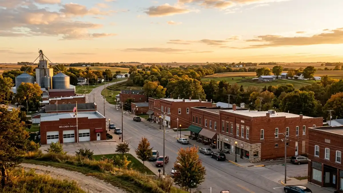 Public restroom locations mapped in Melcher Dallas, Iowa — 4 facilities across zip codes 50062, 50163