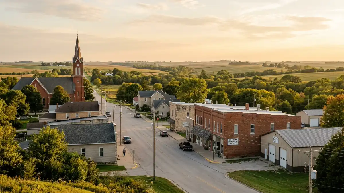 Public restroom locations mapped in St Lucas, Iowa — 4 facilities across zip codes 52144, 52175