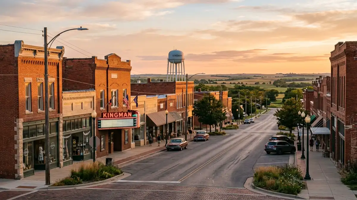 Public restroom locations mapped in Kingman County, Kansas — 8 facilities across zip codes 67111