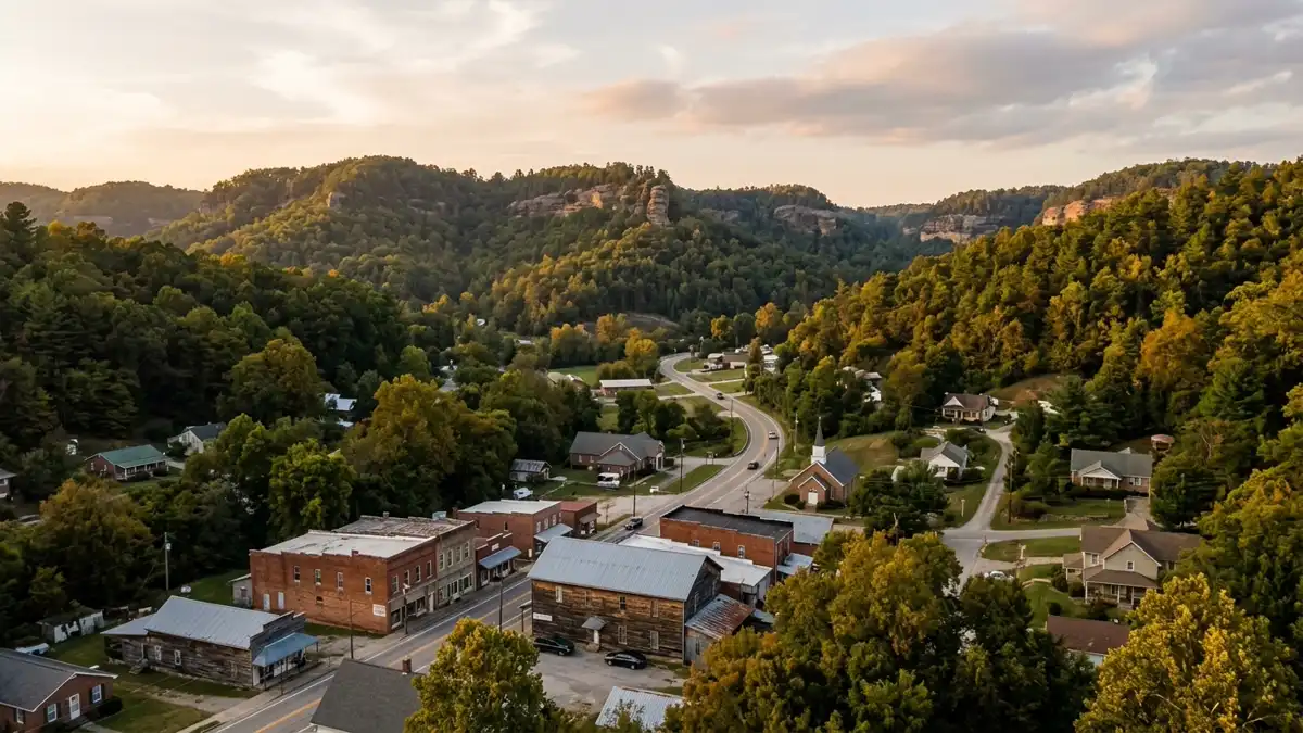 Public restroom locations mapped in Powell County, Kentucky — 54 facilities across zip codes 40376