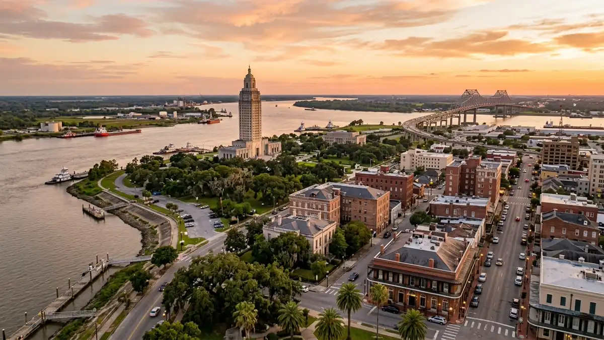 Public restroom locations mapped in Baton Rouge, Louisiana — 16 facilities across zip codes 70802, 70803, 70808