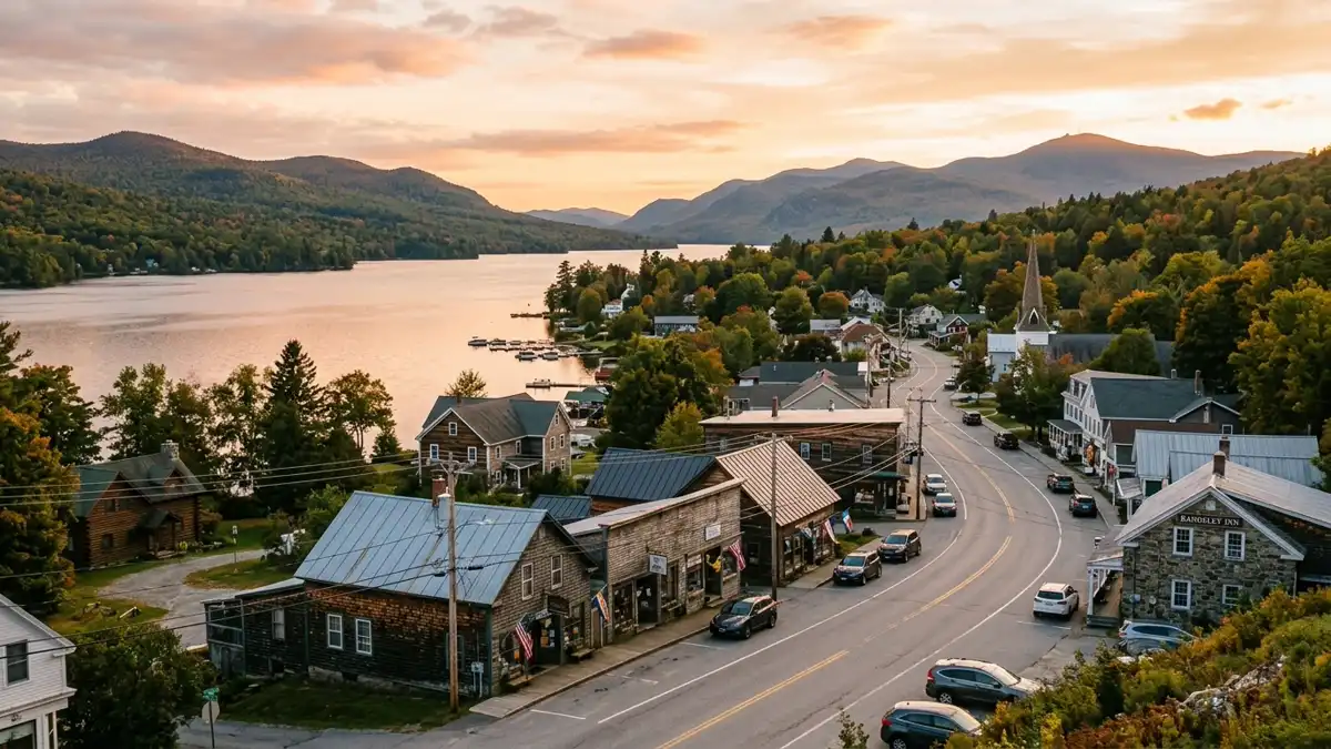 Public restroom locations mapped in Rangeley, Maine — 14 facilities across zip codes 04964, 04970