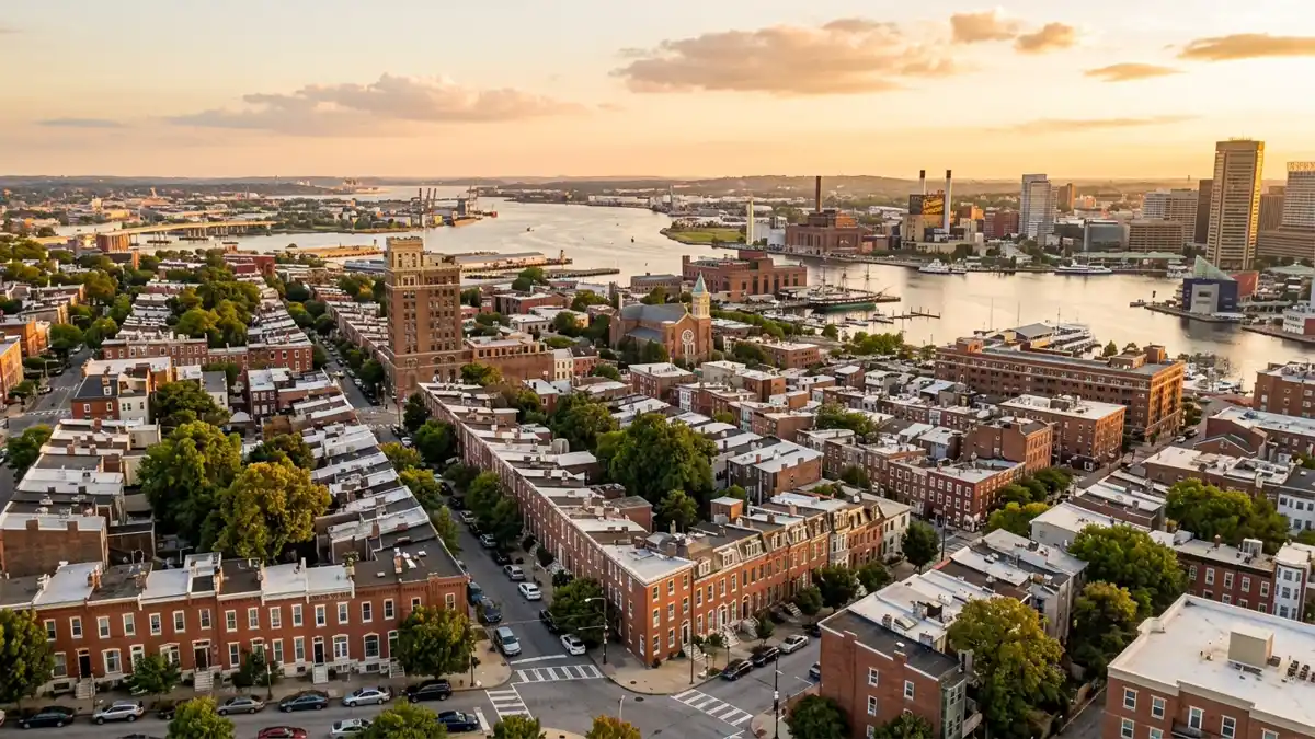 Public restroom locations mapped in Baltimore, Maryland — 123 facilities across zip codes 21202, 21209, 21210