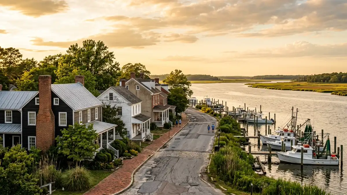 Public restroom locations mapped in Dorchester County, Maryland — 79 facilities across zip codes 21659, 21861