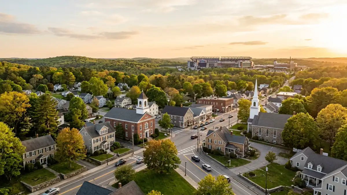 Public restroom locations mapped in Foxborough, Massachusetts — 6 facilities across zip codes 02035