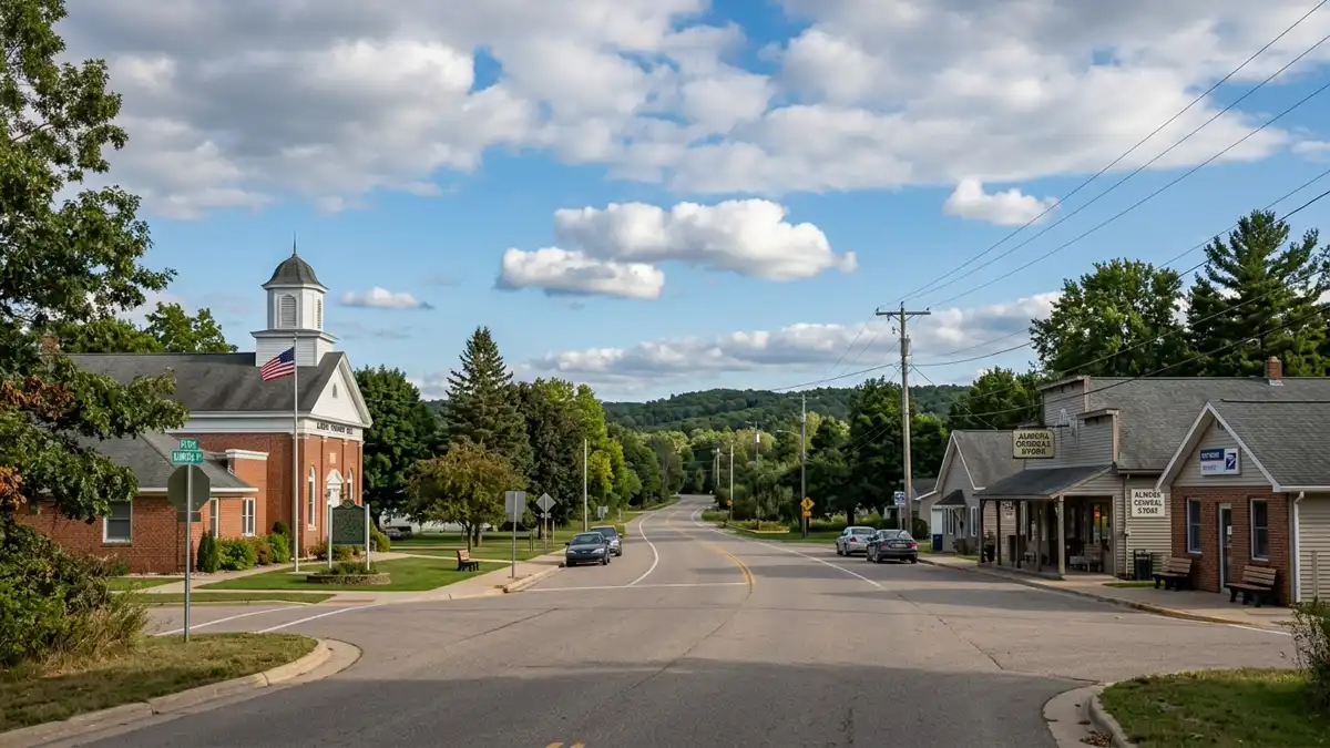 Public restroom locations mapped in Almena Township, Michigan — 5 facilities across zip codes 49055