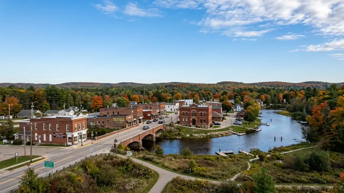 Public restroom locations mapped in Baldwin Township, Michigan — 20 facilities across zip codes 48730