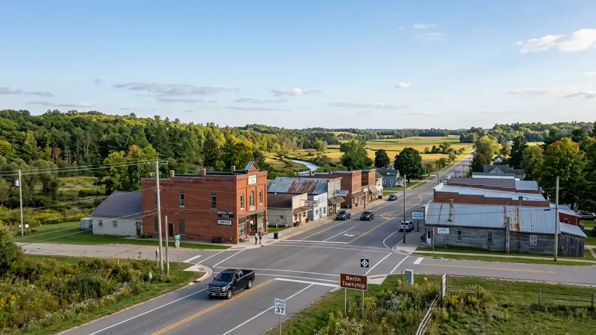Public restroom locations mapped in Berlin Township, Michigan — 10 facilities across zip codes 48881