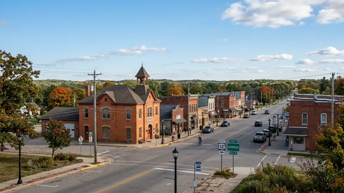 Public restroom locations mapped in Bronson Township, Michigan — 1 facilities across zip codes 49028