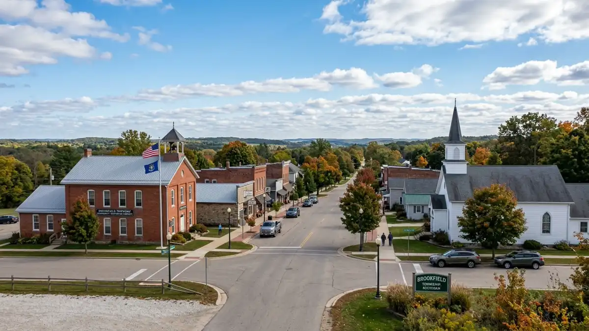 Public restroom locations mapped in Brookfield Township, Michigan — 5 facilities across zip codes 48813