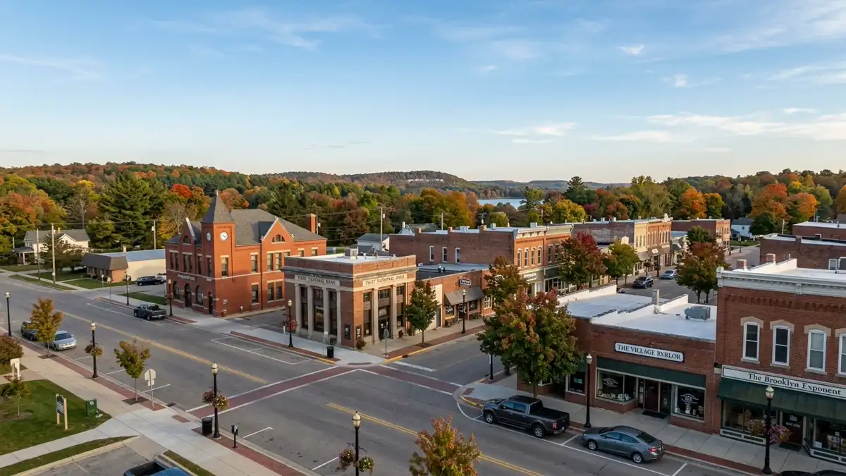 Public restroom locations mapped in Cambridge Township, Michigan — 32 facilities across zip codes 49230, 49265