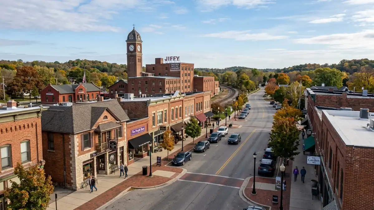 Public restroom locations mapped in Chelsea, Michigan — 23 facilities across zip codes 48118