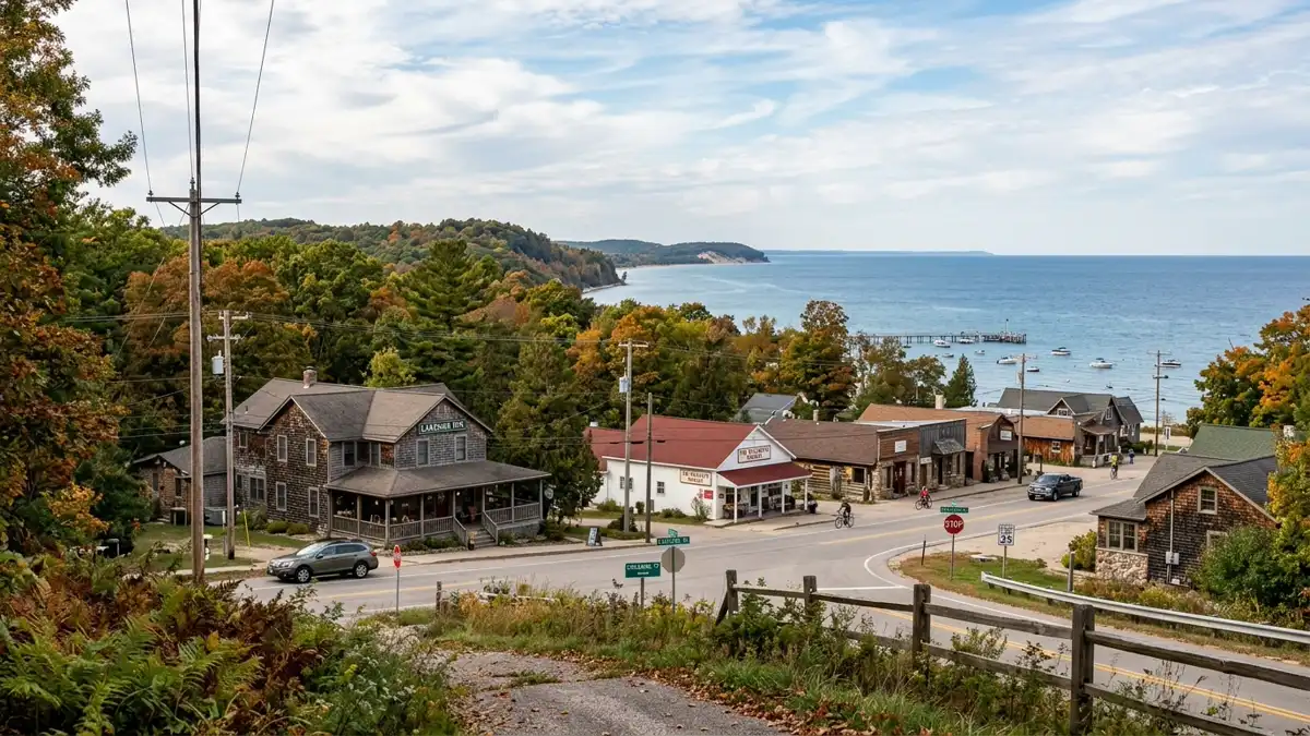 Public restroom locations mapped in Chikaming Township, Michigan — 8 facilities across zip codes 49115, 49116, 49128