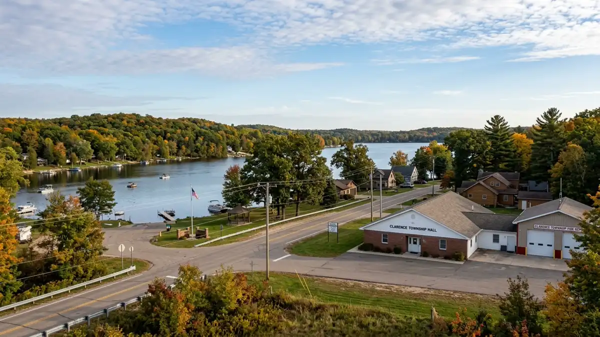 Public restroom locations mapped in Clarence Township, Michigan — 6 facilities across zip codes 49224