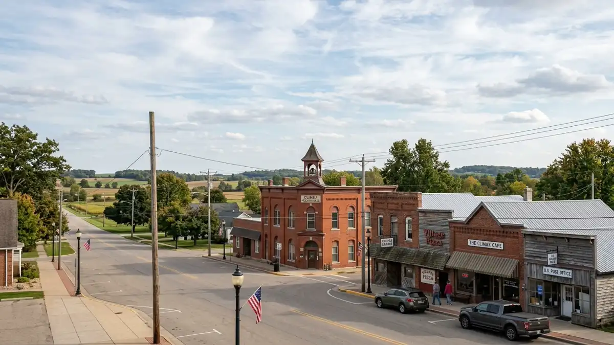 Public restroom locations mapped in Climax Township, Michigan — 5 facilities across zip codes 49034